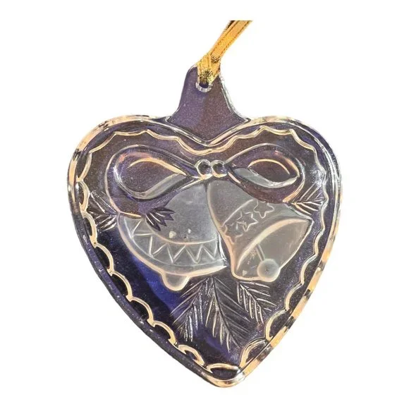2 MIKASA Crystal Heart Shape Ornaments Relief Etched With Bells, Cardinal 3.5" - Picture 4 of 6